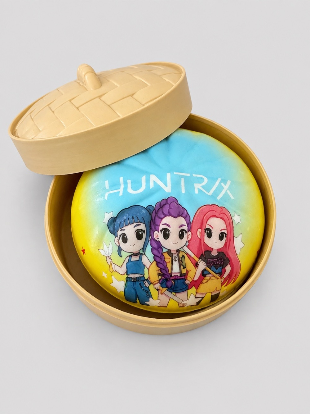 KPOP Demon Hunters foam dumpling squishy featuring Rumi, Zoey & Mira